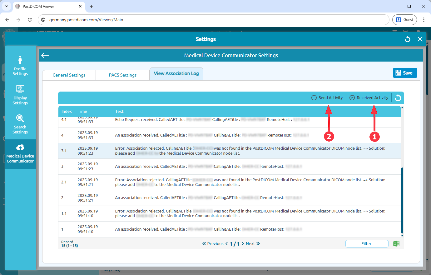 Editing Medical Device Communicator (MeDiC) PACS Server Settings for Windows